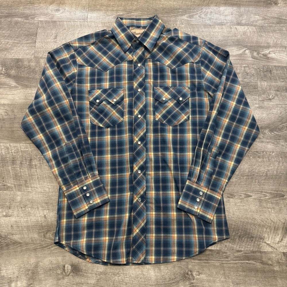 Wrangler Western Pearl Snap Multi Plaid Long Sleeve Pocket Shirt Men’s Sz. M